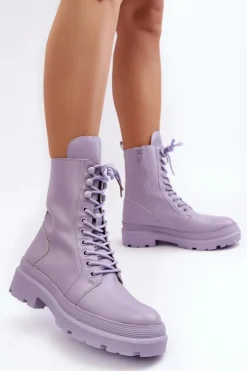 Damskie Boto Botki Workery Damskie Ekoskóra Fioletowe Irande