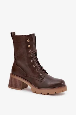 Damskie Buty damskie Vinceza Botki Workery Damskie Na Klocku Ocieplane Vinceza 89136 Brązowe