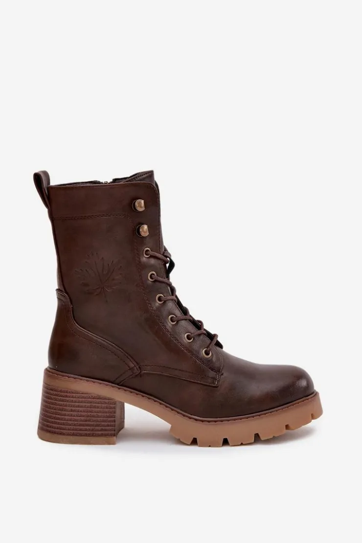 Damskie Buty damskie Vinceza Botki Workery Damskie Na Klocku Ocieplane Vinceza 89136 Brązowe