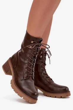 Damskie Buty damskie Vinceza Botki Workery Damskie Na Klocku Ocieplane Vinceza 89136 Brązowe