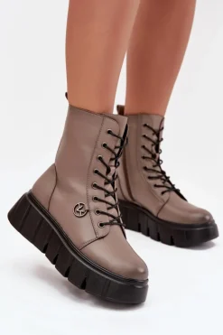 Damskie Buty damskie Vinceza Botki Workery Damskie Na Platformie Ocieplane Vinceza 58588 Ciemnobeżowe
