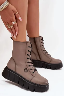 Damskie Buty damskie Vinceza Botki Workery Damskie Na Platformie Ocieplane Vinceza 58588 Ciemnobeżowe