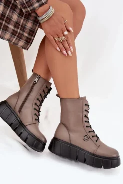 Damskie Buty damskie Vinceza Botki Workery Damskie Na Platformie Ocieplane Vinceza 58588 Ciemnobeżowe