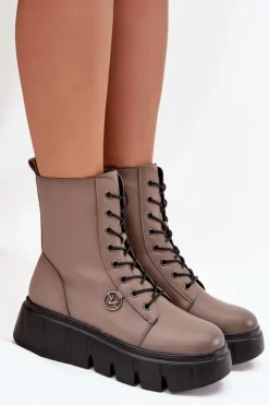 Damskie Buty damskie Vinceza Botki Workery Damskie Na Platformie Ocieplane Vinceza 58588 Ciemnobeżowe