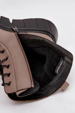 Damskie Buty damskie Vinceza Botki Workery Damskie Na Platformie Ocieplane Vinceza 58588 Ciemnobeżowe