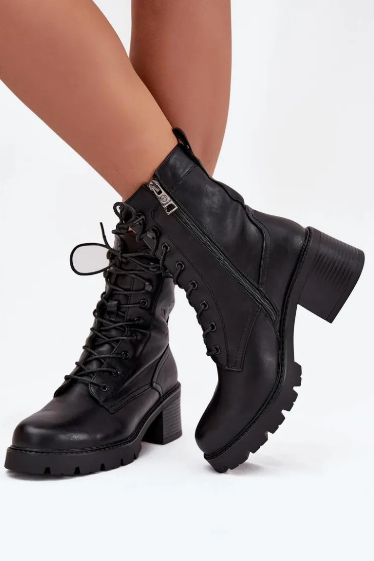 New Buty damskie Vinceza Botki Workery Damskie Na Klocku Ocieplane Vinceza 89136 Czarne Czarny