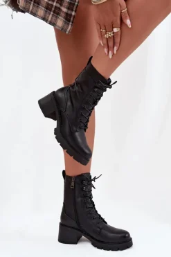 New Buty damskie Vinceza Botki Workery Damskie Na Klocku Ocieplane Vinceza 89136 Czarne Czarny