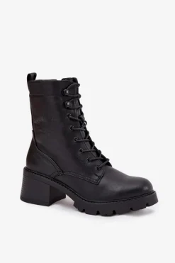 New Buty damskie Vinceza Botki Workery Damskie Na Klocku Ocieplane Vinceza 89136 Czarne Czarny