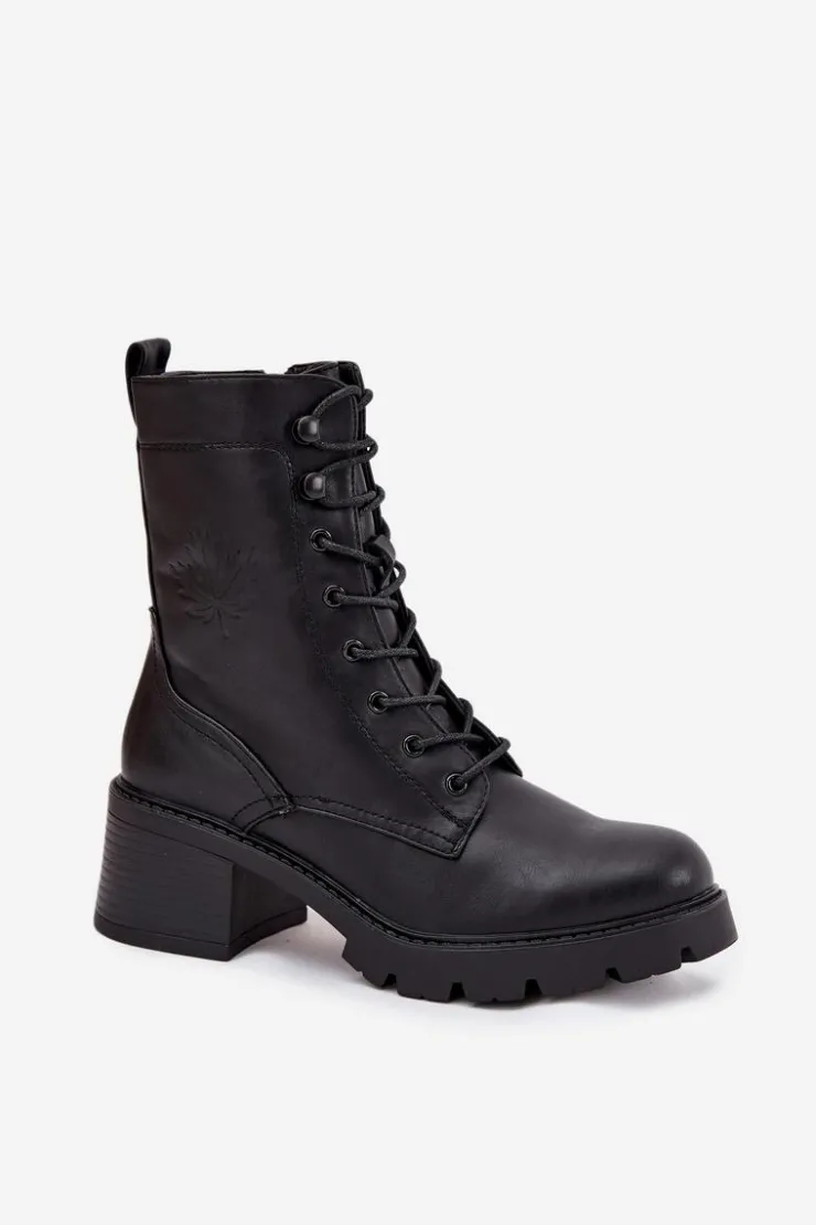 New Buty damskie Vinceza Botki Workery Damskie Na Klocku Ocieplane Vinceza 89136 Czarne Czarny