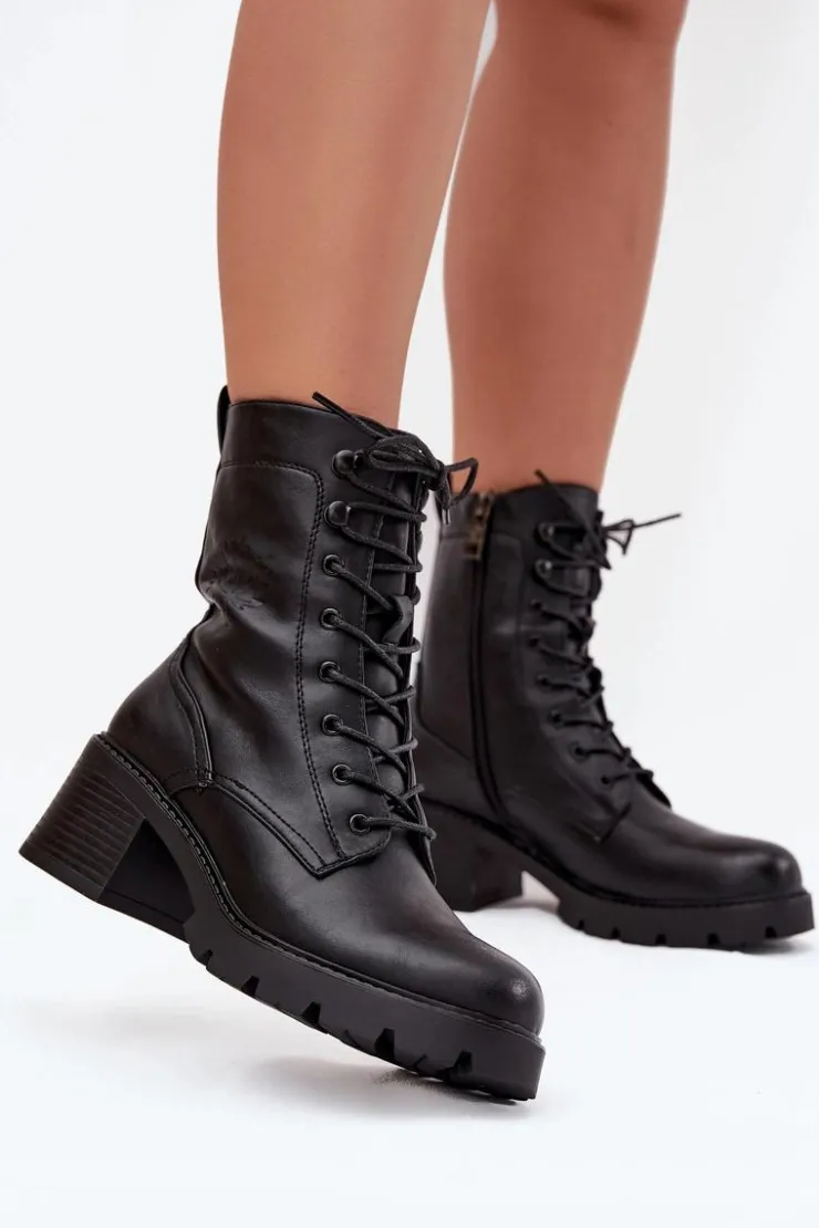 New Buty damskie Vinceza Botki Workery Damskie Na Klocku Ocieplane Vinceza 89136 Czarne Czarny