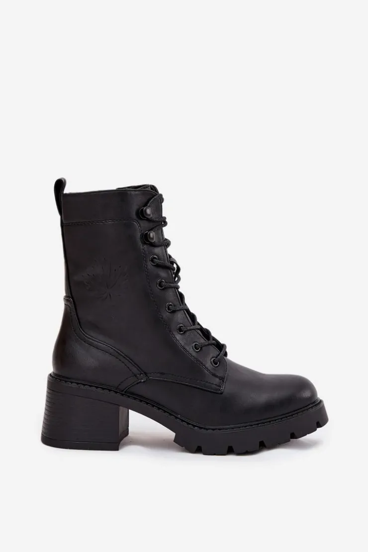 New Buty damskie Vinceza Botki Workery Damskie Na Klocku Ocieplane Vinceza 89136 Czarne Czarny