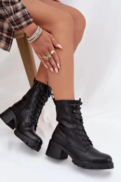 New Buty damskie Vinceza Botki Workery Damskie Na Klocku Ocieplane Vinceza 89136 Czarne Czarny