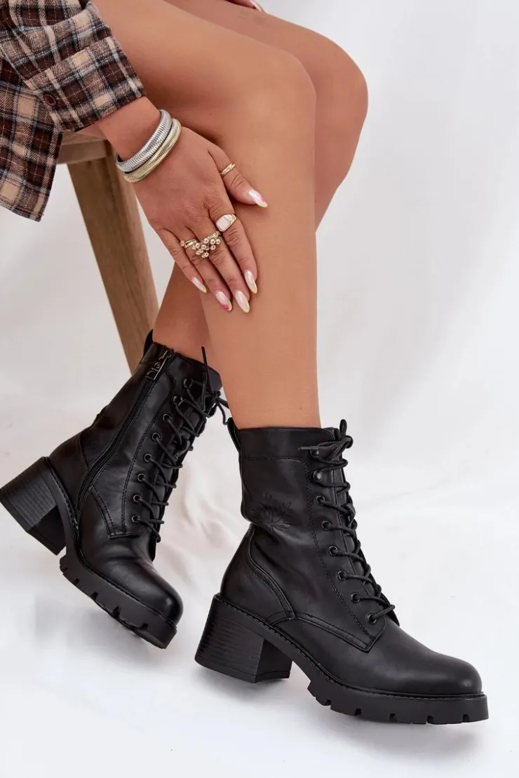 New Buty damskie Vinceza Botki Workery Damskie Na Klocku Ocieplane Vinceza 89136 Czarne Czarny