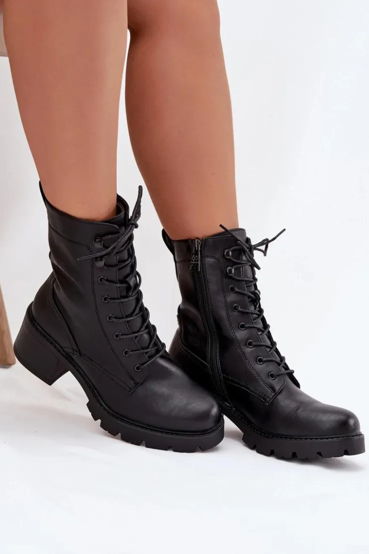 New Buty damskie Vinceza Botki Workery Damskie Na Klocku Ocieplane Vinceza 89136 Czarne Czarny