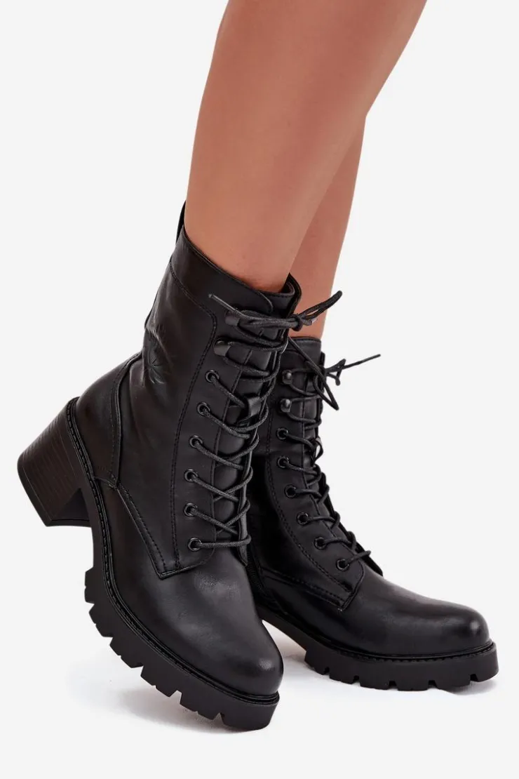 New Buty damskie Vinceza Botki Workery Damskie Na Klocku Ocieplane Vinceza 89136 Czarne Czarny