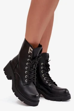 Boto Botki Ocieplane|Botki Sznurowane*Botki Workery Damskie Na Klocku Ocieplane Z Literą F Czarne Lurina