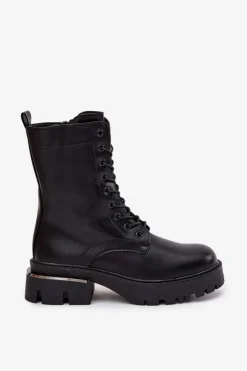 Boto Botki Sznurowane|Botki Płaskie*Botki Workery Damskie Na Klocku Czarne Alviora