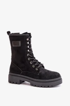 Damskie Boto Botki Workery Damskie Na Zamek Z Eko Zamszu Czarne Savalann