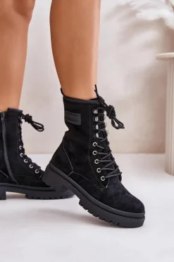 Damskie Boto Botki Workery Damskie Na Zamek Z Eko Zamszu Czarne Savalann