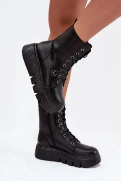 Buty damskie Vinceza Botki Ocieplane|Botki Na Koturnie*Botki Workery Damskie Na Platformie Ocieplane Vinceza 58588 Czarne Czarny