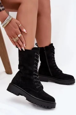 Boto Botki Ocieplane|Botki Sznurowane*Botki Workery Damskie Ocieplane Czarne Marvielle