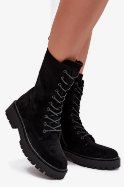 Boto Botki Ocieplane|Botki Sznurowane*Botki Workery Damskie Ocieplane Czarne Marvielle