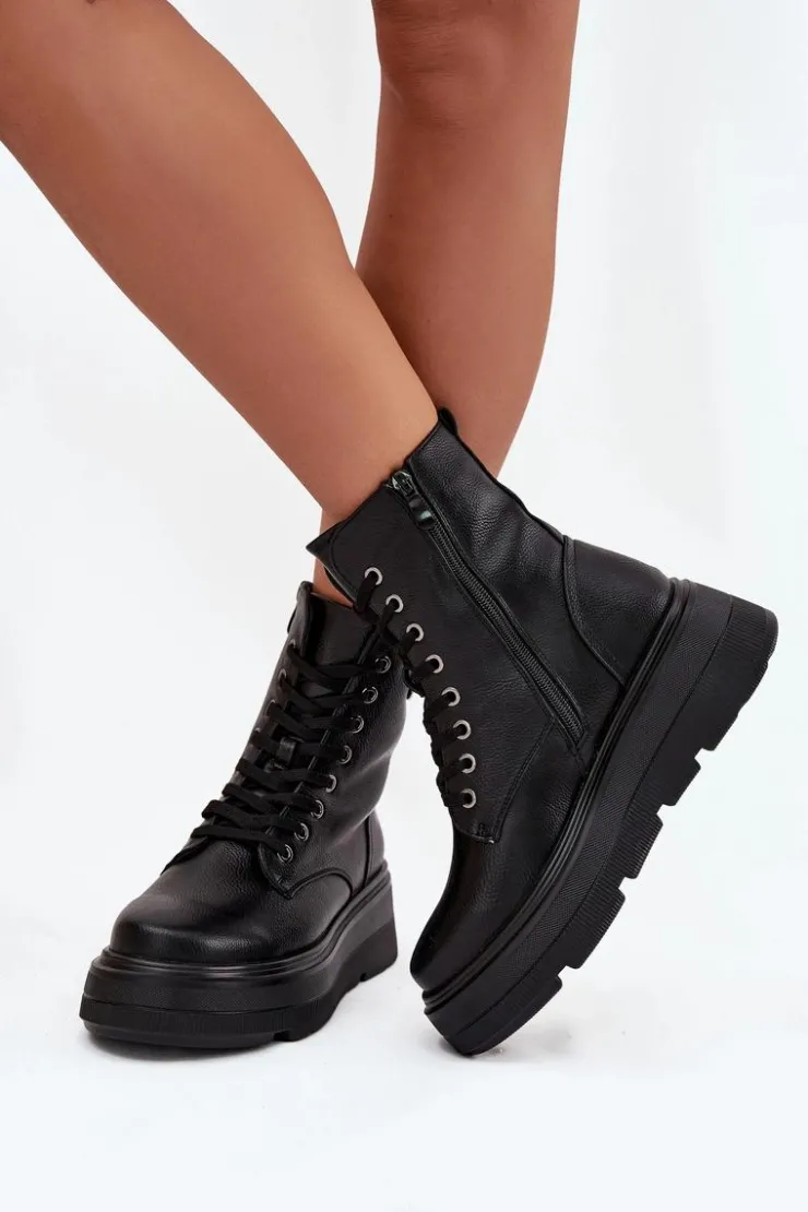 Damskie Buty damskie Vinceza Botki Workery Damskie Ocieplane Na Platformie Z Ozdobnym Detalem Vinceza 16513 Czarne