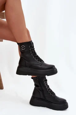 Damskie Buty damskie Vinceza Botki Workery Damskie Ocieplane Na Platformie Z Ozdobnym Detalem Vinceza 16513 Czarne