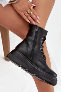 Damskie Buty damskie Vinceza Botki Workery Damskie Ocieplane Na Platformie Z Ozdobnym Detalem Vinceza 16513 Czarne