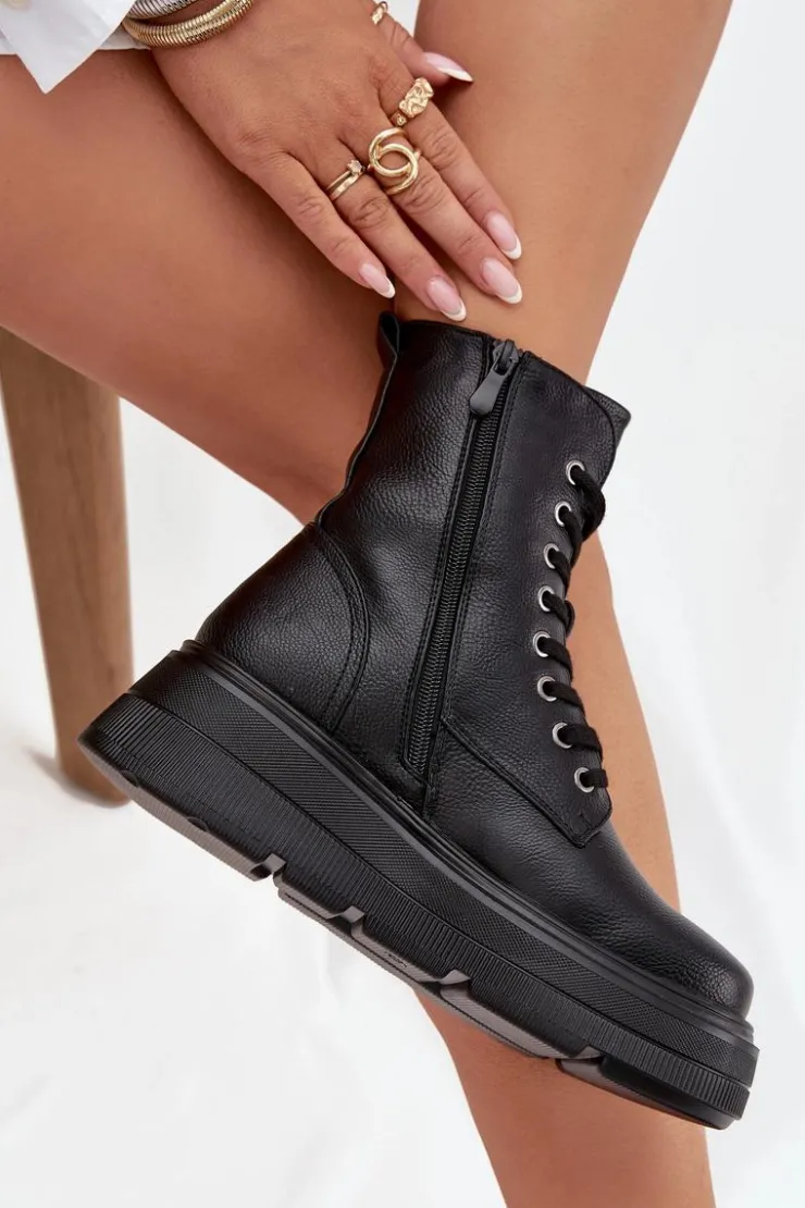 Damskie Buty damskie Vinceza Botki Workery Damskie Ocieplane Na Platformie Z Ozdobnym Detalem Vinceza 16513 Czarne