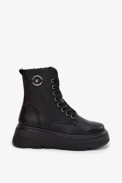 Damskie Buty damskie Vinceza Botki Workery Damskie Ocieplane Na Platformie Z Ozdobnym Detalem Vinceza 16513 Czarne