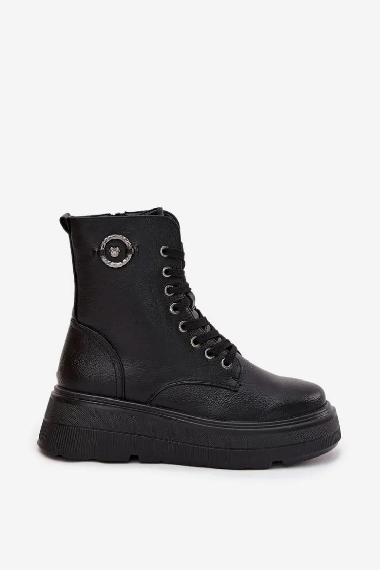 Damskie Buty damskie Vinceza Botki Workery Damskie Ocieplane Na Platformie Z Ozdobnym Detalem Vinceza 16513 Czarne