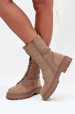 Boto Botki Workery Damskie Ocieplane Khaki Marvielle