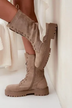 Boto Botki Workery Damskie Ocieplane Khaki Marvielle