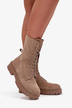 Boto Botki Workery Damskie Ocieplane Khaki Marvielle