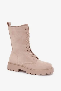 Hot Boto Botki Workery Damskie Ocieplane Beżowe Marvielle Beżowy