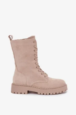 Hot Boto Botki Workery Damskie Ocieplane Beżowe Marvielle Beżowy