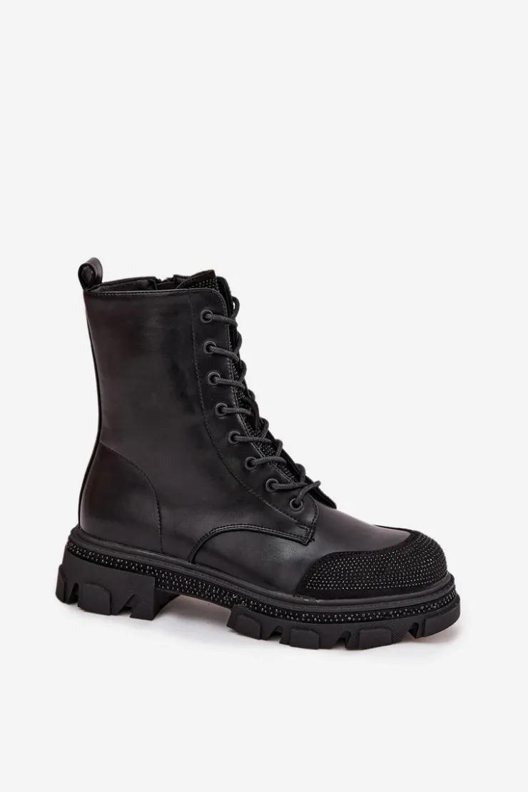 Damskie buty S.Barski Botki Ocieplane|Botki Skórzane*Botki Workery Damskie Ocieplane Ze Zdobieniem S.Barski HY42-982 Czarne