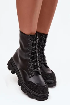 Damskie buty S.Barski Botki Ocieplane|Botki Skórzane*Botki Workery Damskie Ocieplane Ze Zdobieniem S.Barski HY42-982 Czarne