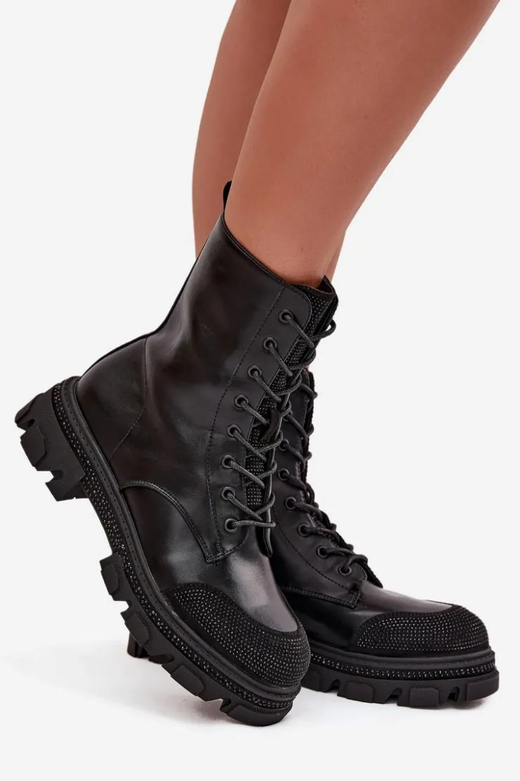 Damskie buty S.Barski Botki Ocieplane|Botki Skórzane*Botki Workery Damskie Ocieplane Ze Zdobieniem S.Barski HY42-982 Czarne