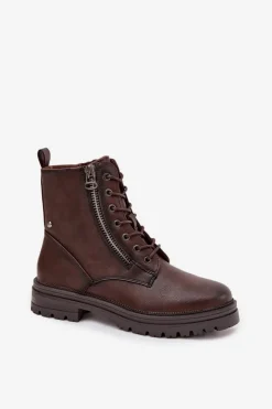 Damskie Boto Botki Workery Damskie Ocieplane Czekoladowe Ivonelle