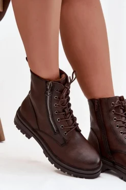 Damskie Boto Botki Workery Damskie Ocieplane Czekoladowe Ivonelle