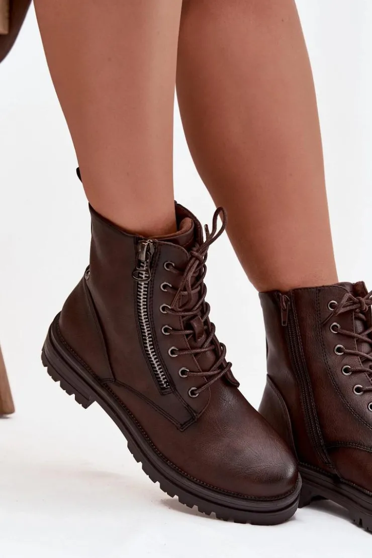 Damskie Boto Botki Workery Damskie Ocieplane Czekoladowe Ivonelle