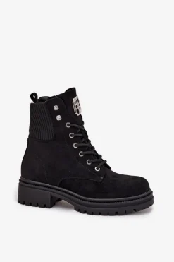 Damskie Boto Botki Workery Damskie Ocieplane Z Ozdobami Czarne Olivira