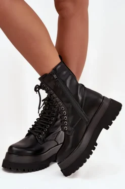 Online Boto Botki Workery Damskie Ocieplane Na Masywnej Platformie Czarne Felisse