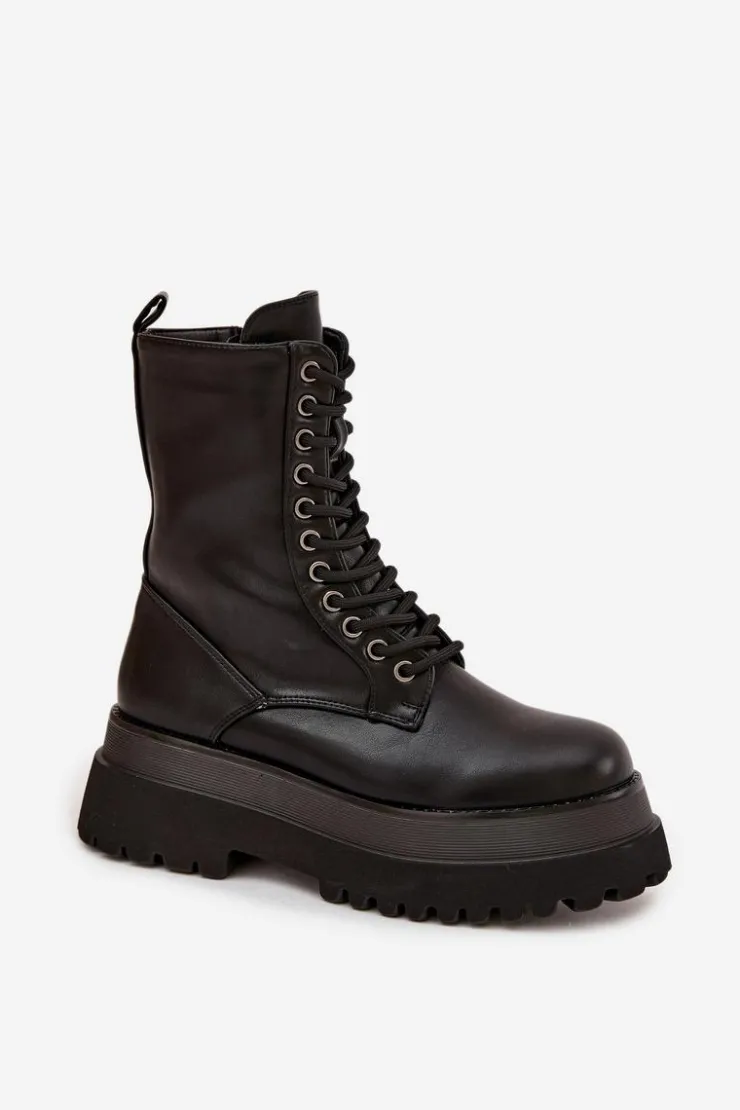 Online Boto Botki Workery Damskie Ocieplane Na Masywnej Platformie Czarne Felisse