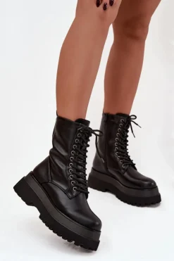 Online Boto Botki Workery Damskie Ocieplane Na Masywnej Platformie Czarne Felisse