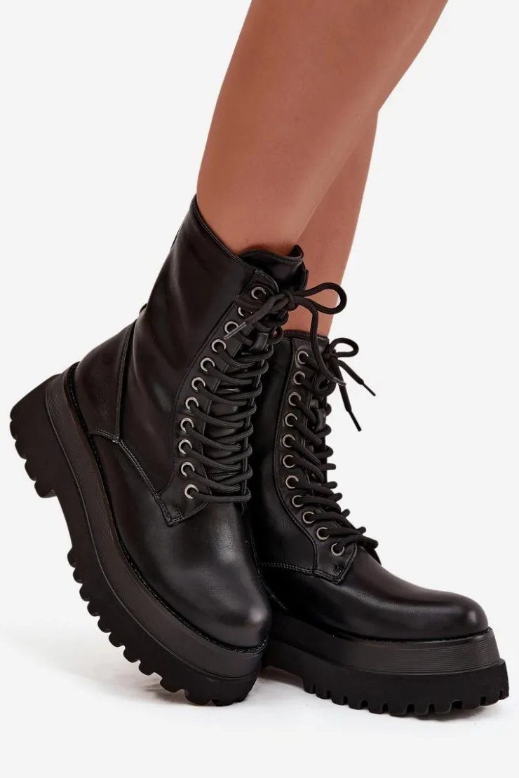 Online Boto Botki Workery Damskie Ocieplane Na Masywnej Platformie Czarne Felisse