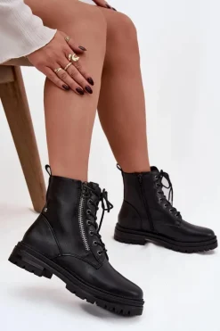 Boto Botki Ocieplane|Botki Sznurowane*Botki Workery Damskie Ocieplane Czarne Ivonelle