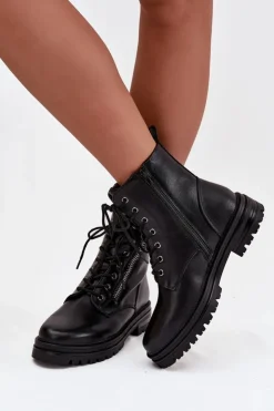 Boto Botki Ocieplane|Botki Sznurowane*Botki Workery Damskie Ocieplane Czarne Ivonelle